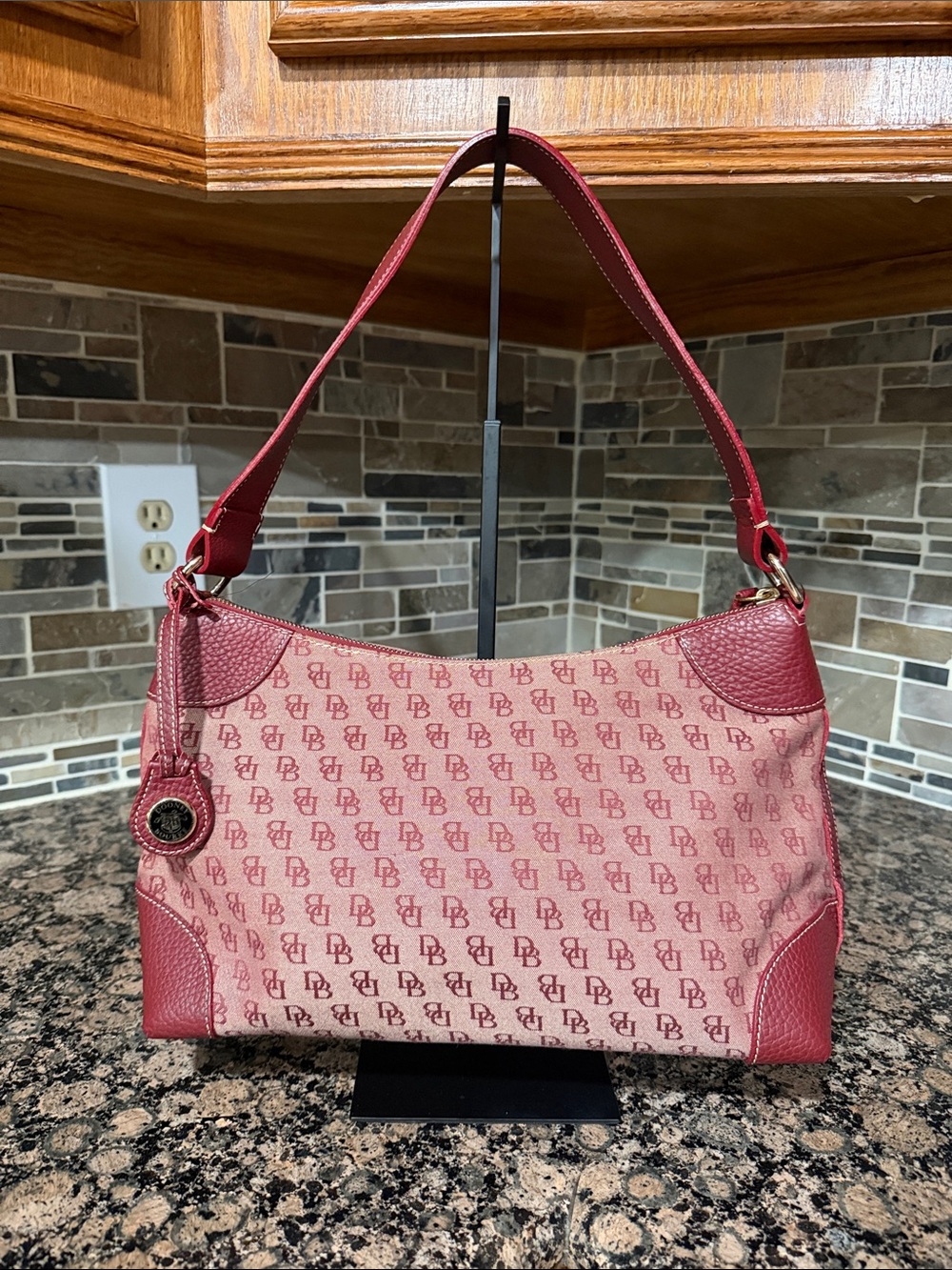 Dooney & Bourke Signature Monogram Shoulder Bag in dark red